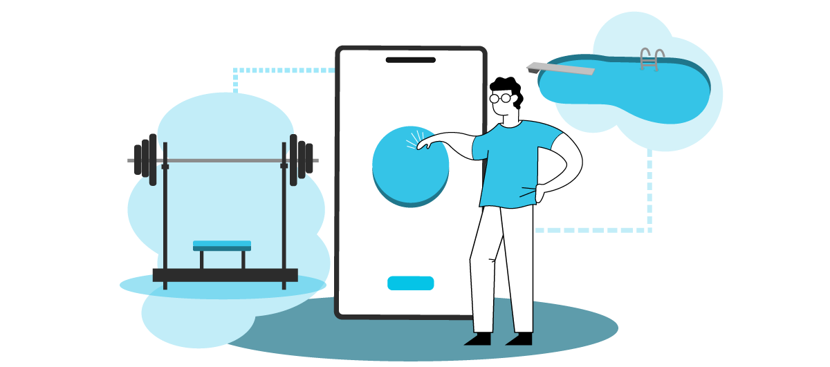  An illustration of a resident pressing a button on a giant smart phone.