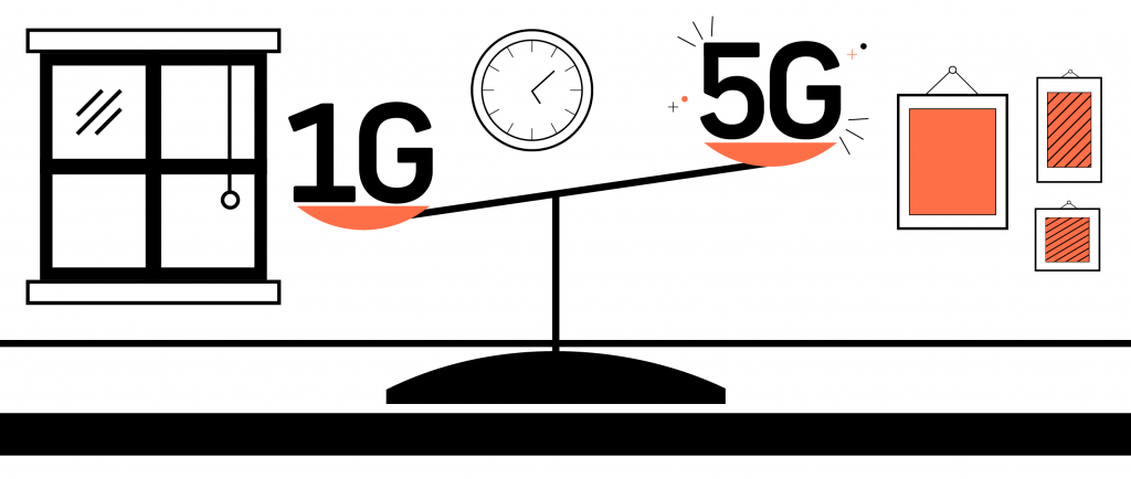 A scale with 1G weighing down 5G on the other side.