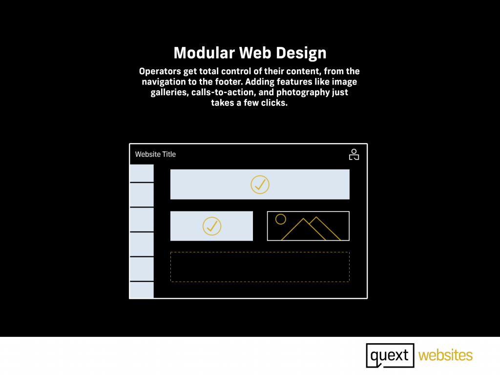Modular Web Design | Operators get total control of their content, from the navigation to the footer. Adding features like image galleries, calls-to-action, and photography just takes a few clicks.