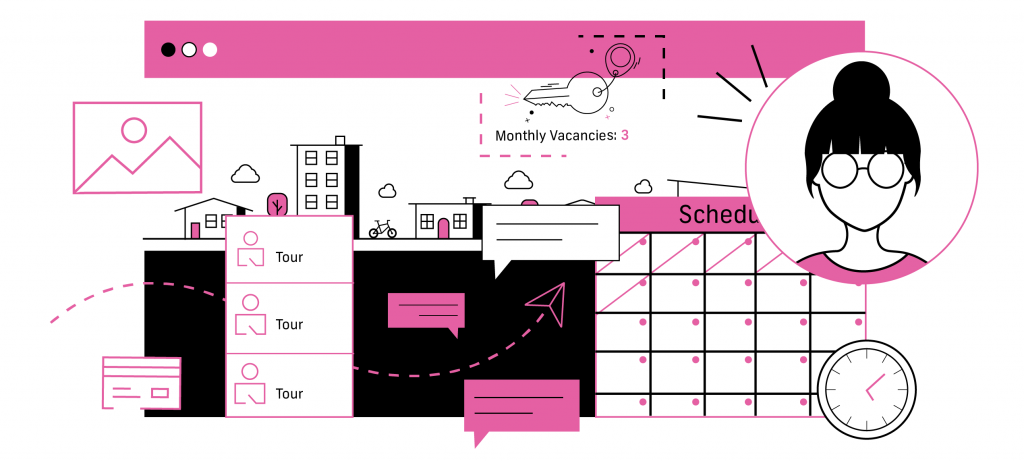 An illustration of a virtual assistant scheduling tours