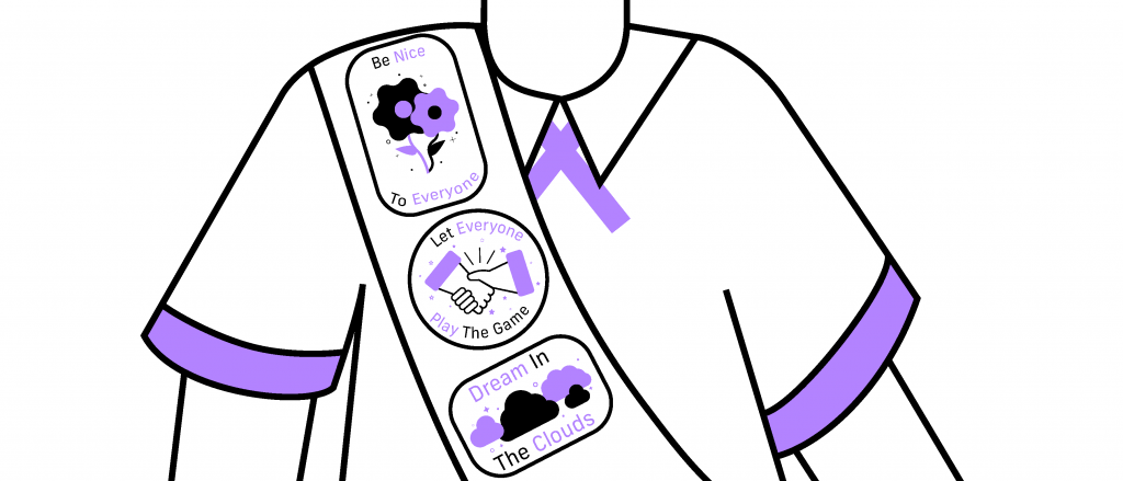 An illustration of a scouting badge sash