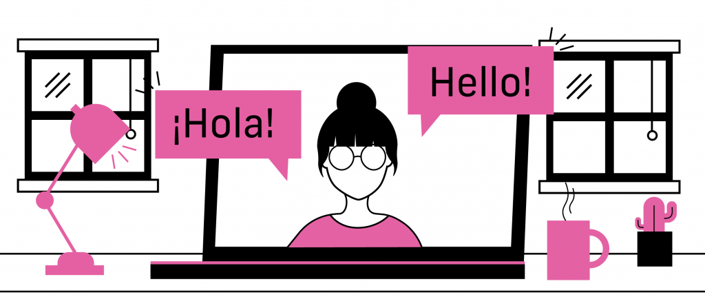 A virtual chatbot speaking in Spanish and English.