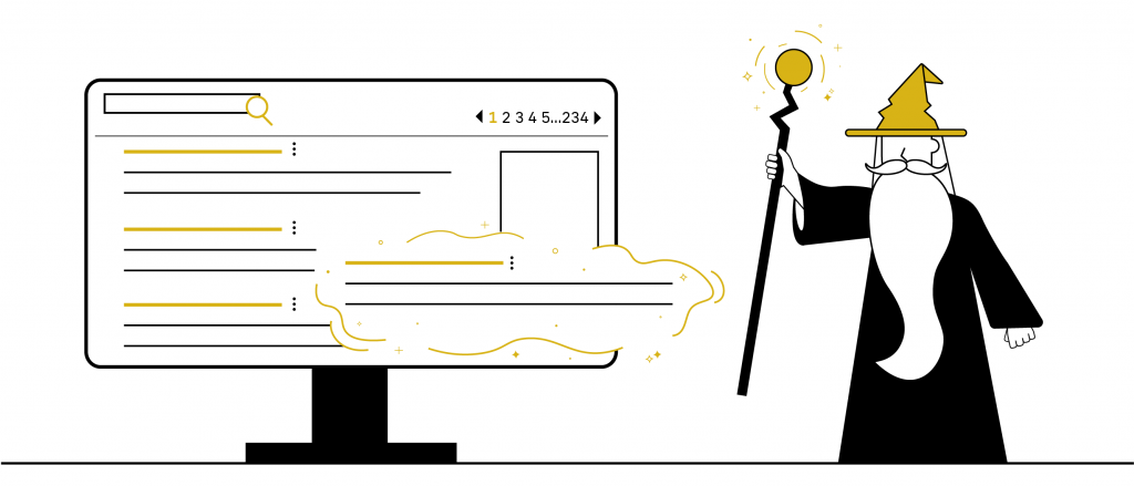 An illustration of a wizard manipulating a component of a website