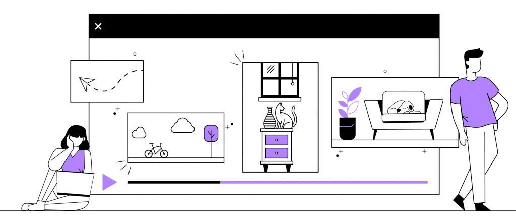An artist's depiction of a video highlighting apartment life and amenities.