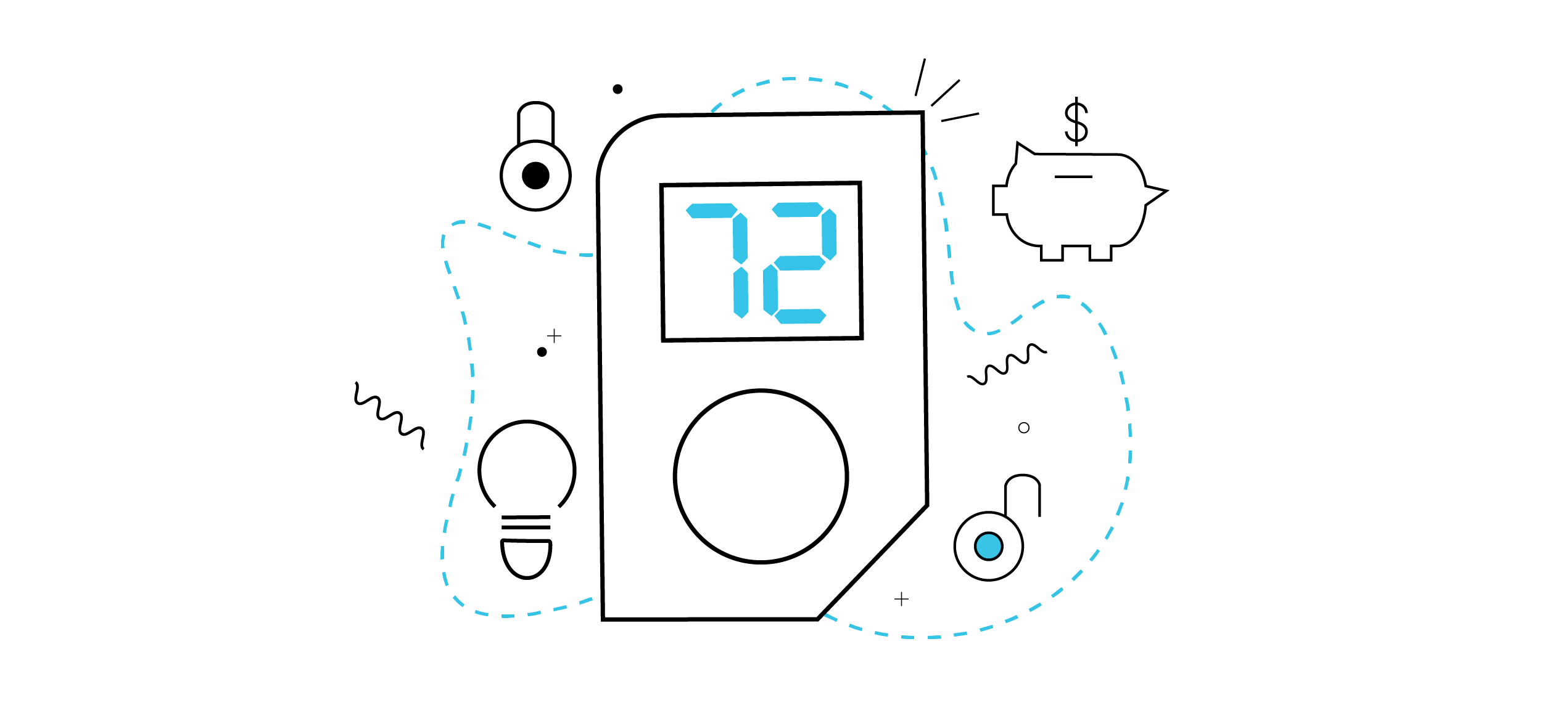 An illustration of a Quext IoT thermostat.