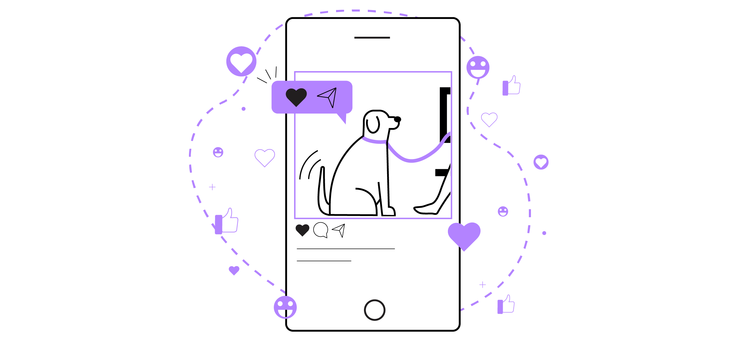A smart phone showing a dog on a social media platform